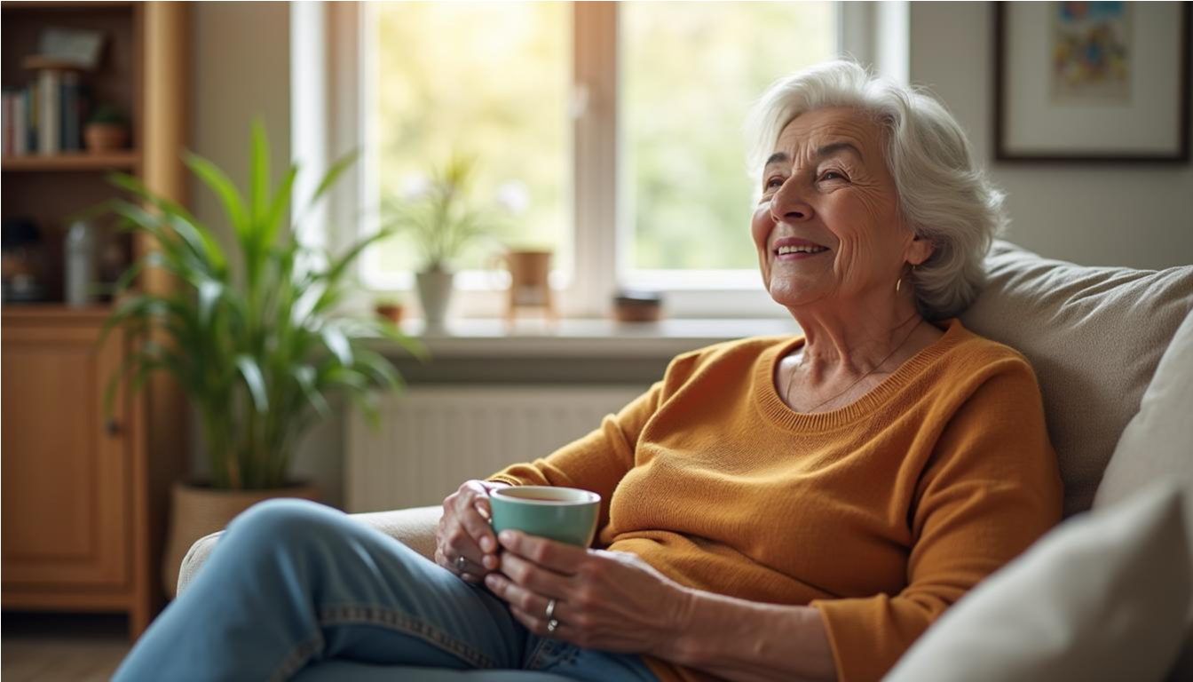 Mujer de tercera edad relajada en el living