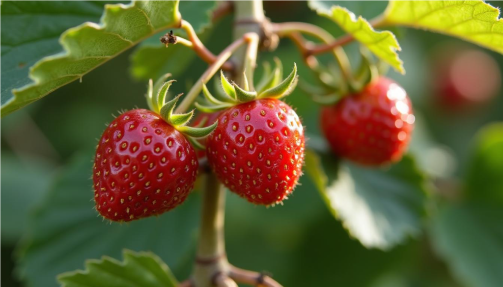 Madroños rojos maduros en la rama del árbol